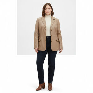 Terry Lewis Classic Luxuries Leather Blazer Jacket Camel Beige Size 2X NWOT